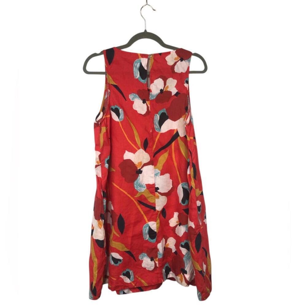 Sigrid Olsen Red Floral Mini Dress Linen Button Closure Pockets - Picture 2 of 8